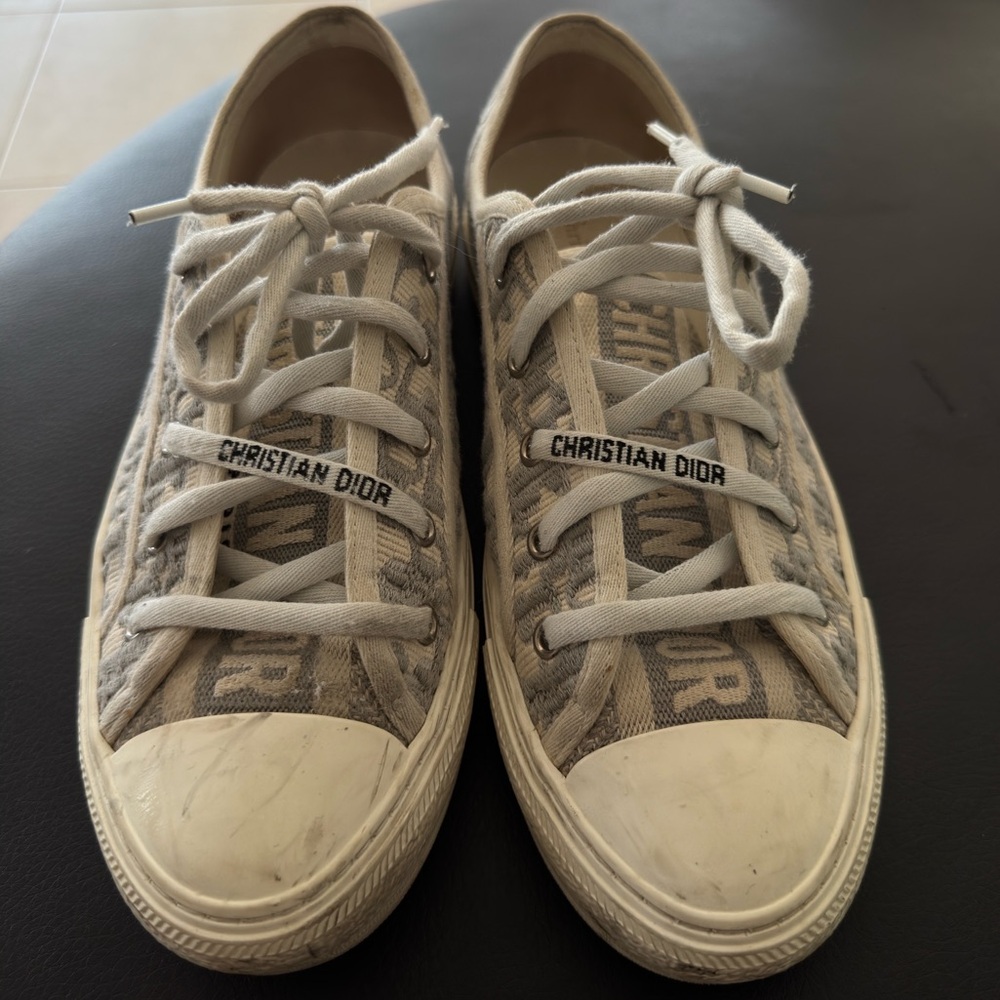 Dior Beige and White Low-Top Sneakers